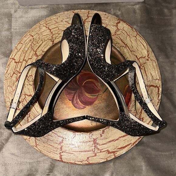 Jimmy Choo 11/41 Emily 85 Bronze Mix Midnight Coarse Glitter Heels Sandals - Picture 11 of 17